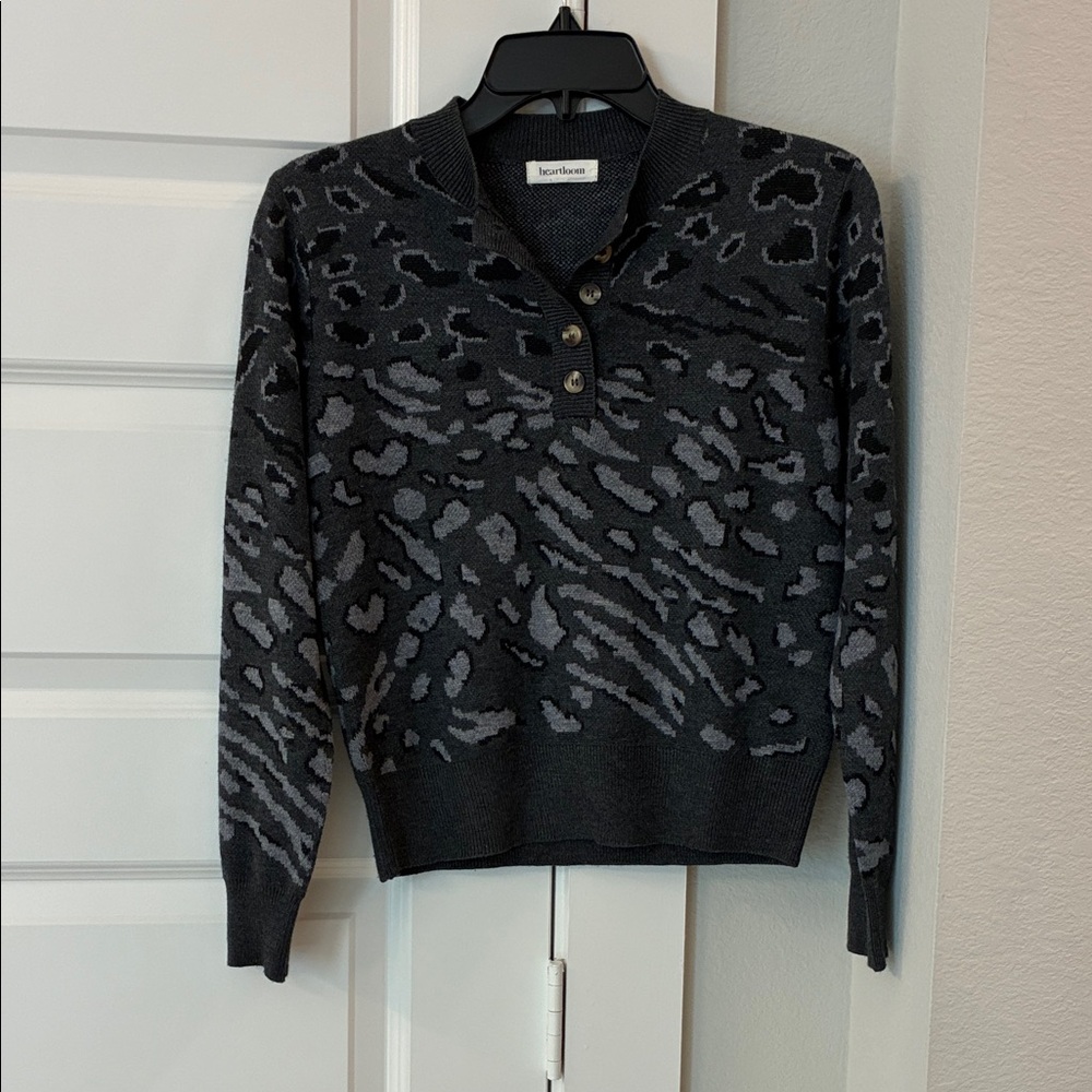 Heartloom Charcoal Gray Animal-Print Button Henley Sweater